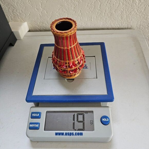 Shanghai Handicrafts Miniature Vase Woven Wicker‎ Rattan Bamboo Basket Vtg Label - Picture 9 of 9